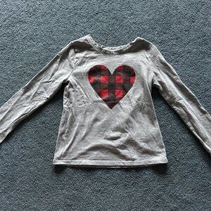 Cat & Jack Toddler Girl's Gray Plaid Heart Long Sleeve T-Shirt Size 5T